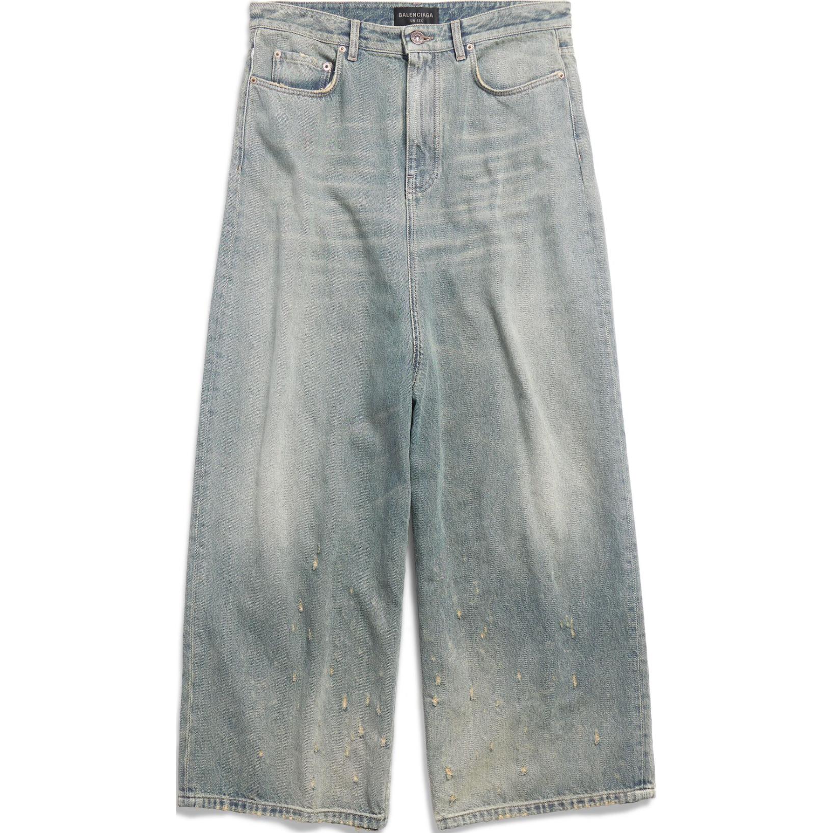 Balenciaga FW24 Washed Low-Waist Wide-Leg Pants Unisex Blue Relaxed Fit. 706652TJW952204