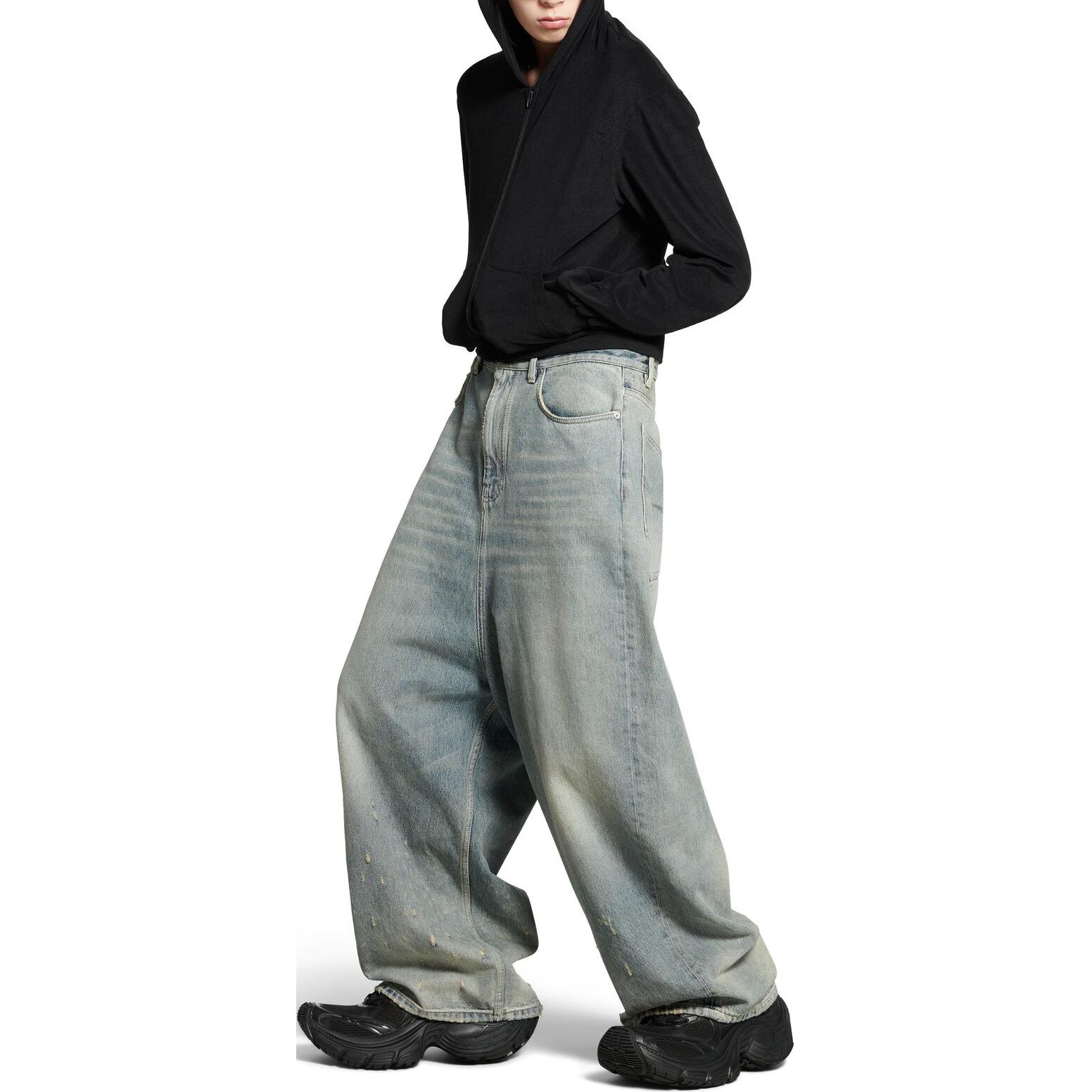 Shop 巴黎世家FW24低腰寬褲 藍色中性休閒款適合搜尋 706652TJW952204