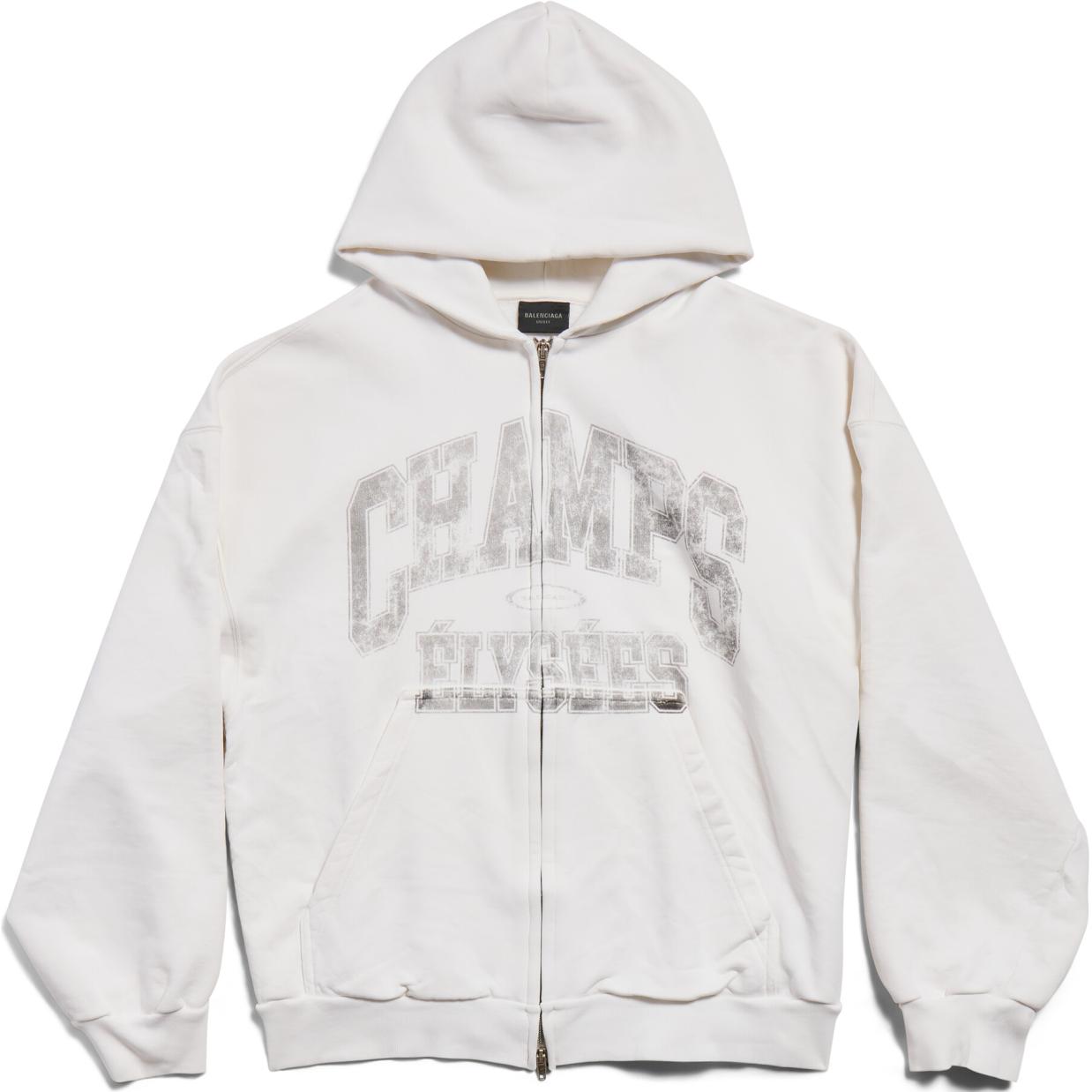 Balenciaga FW24 White Letter Print Zip Hoodie Unisex Regular Fit 803264TRVM99016