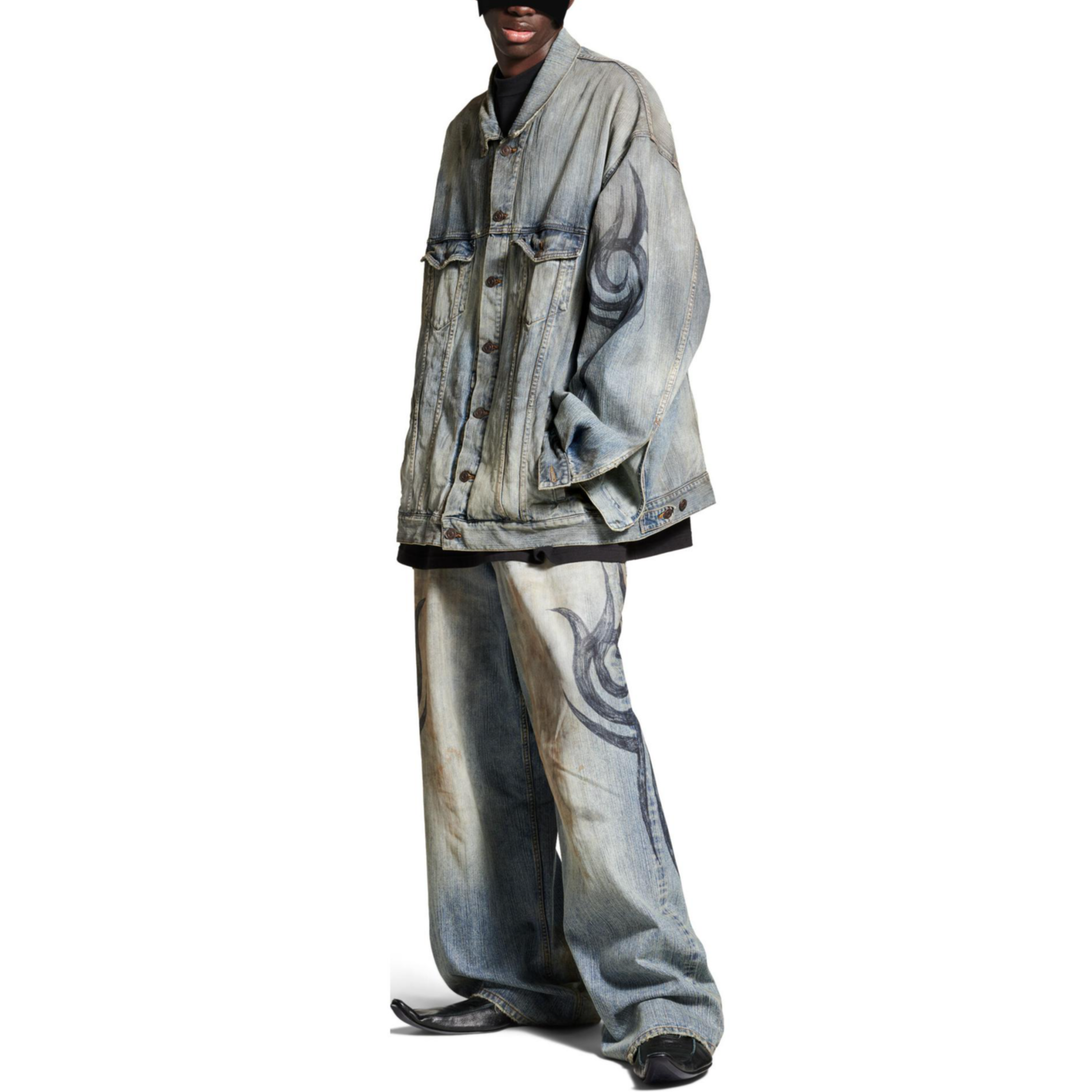 Sizing Balenciaga FW24 Y2K 印花淺藍牛仔外套 寬鬆版型 809457TRW775760