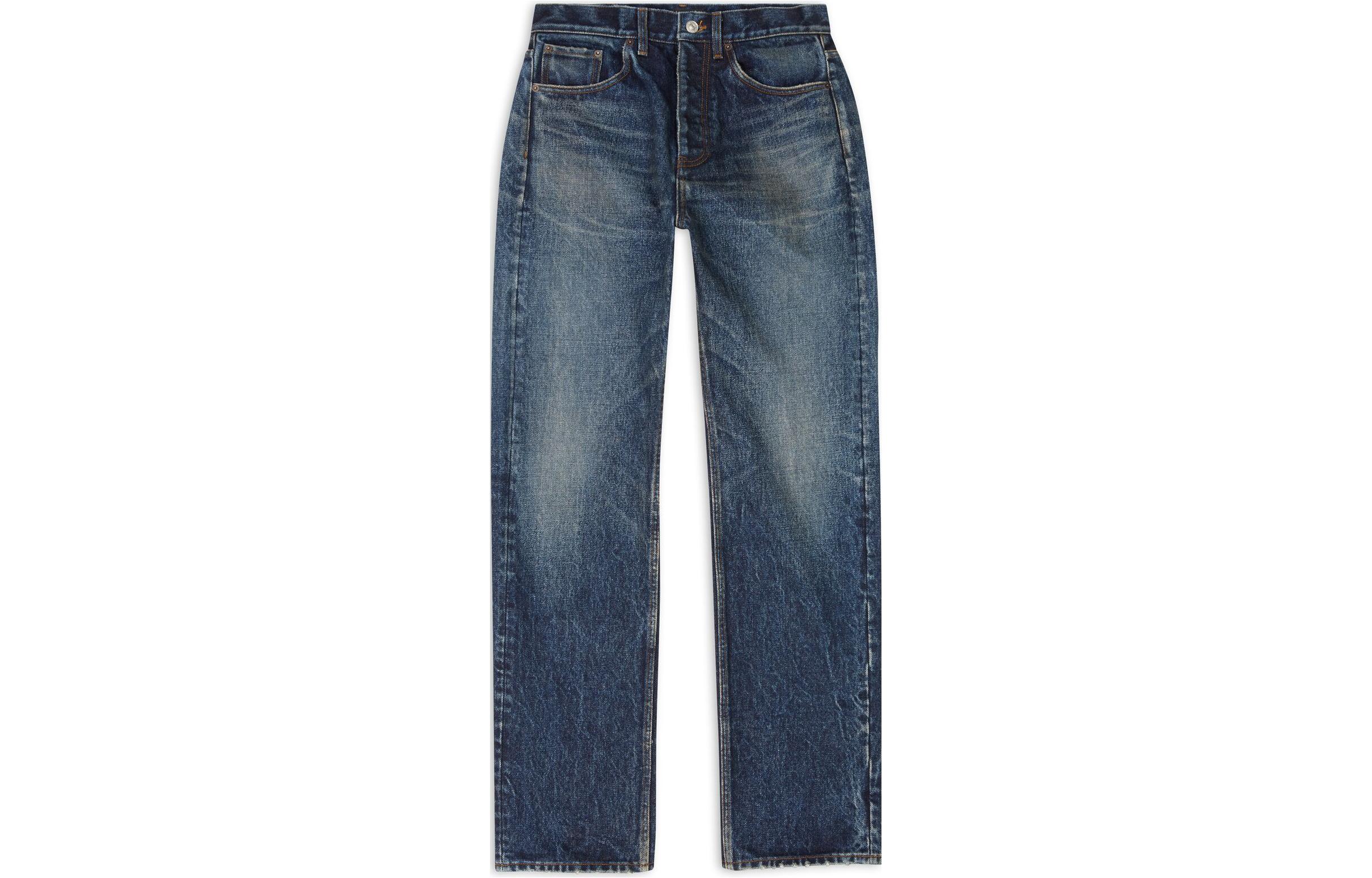 Balenciaga Garde-robe 23SS Distressed Casual Loose Fit  Jeans Denim Blue. 724715TNW514021