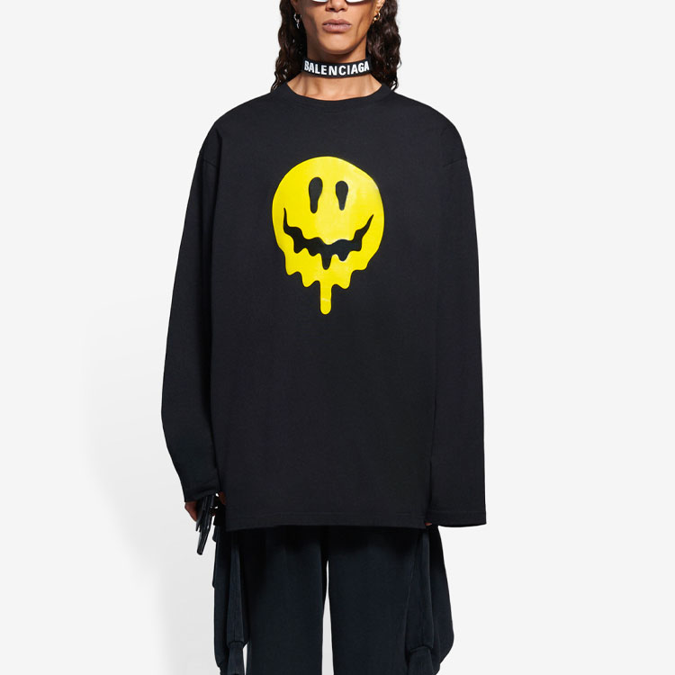 Purchase バレンシアガ ゴーストプリント ブラック 長袖 Tシャツ ユニセックス リラックスフィット 651796TKVA11012