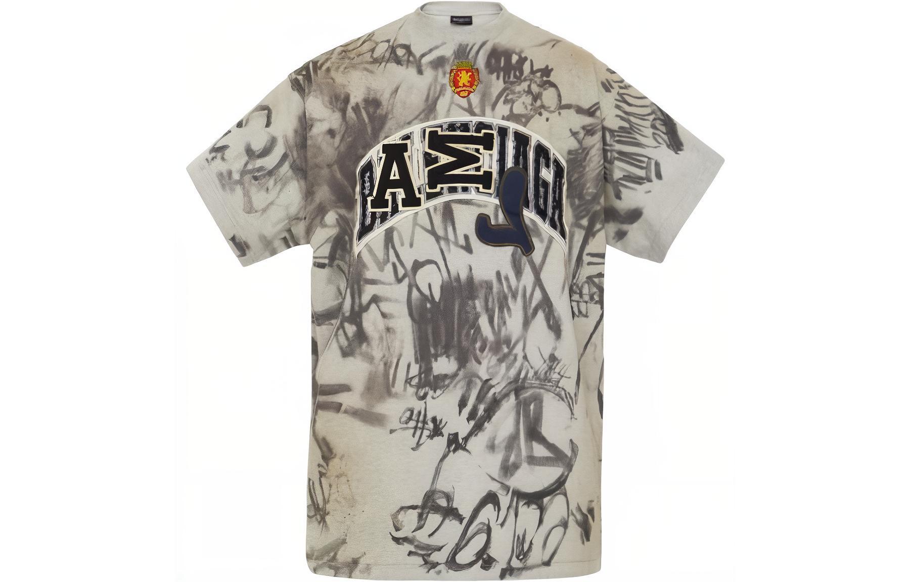 Order Balenciaga Graffiti Print Logo Patch Crewneck T-Shirt SS23 Grey  Tee. 739028TOVA71300