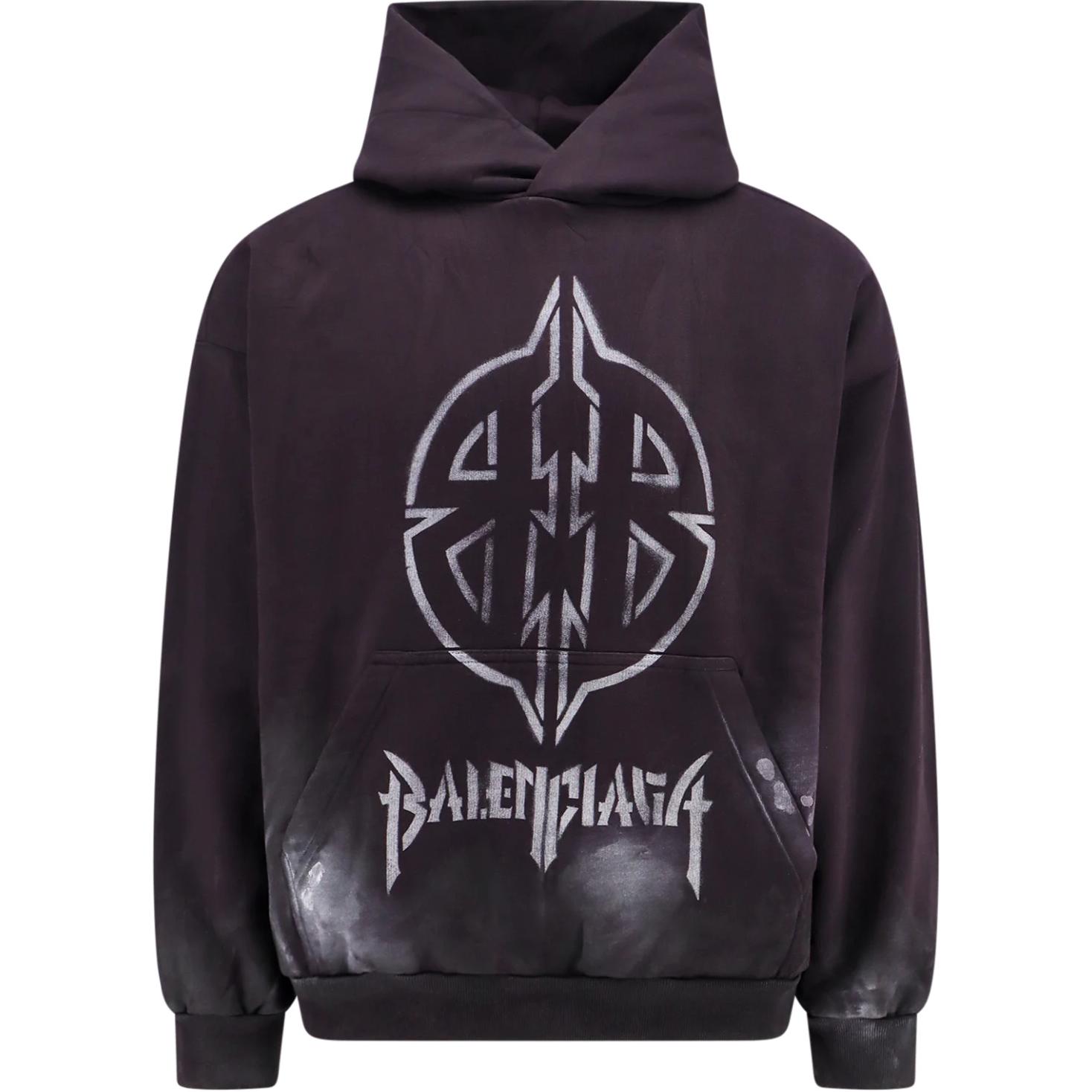 Balenciaga Graphic Print Hoodie Unisex Black Regular Fit Pullover. 767877TQVT39034