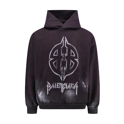 Balenciaga Graphic Print Hoodie Unisex Black Regular Fit Pullover. 767877TQVT39034
