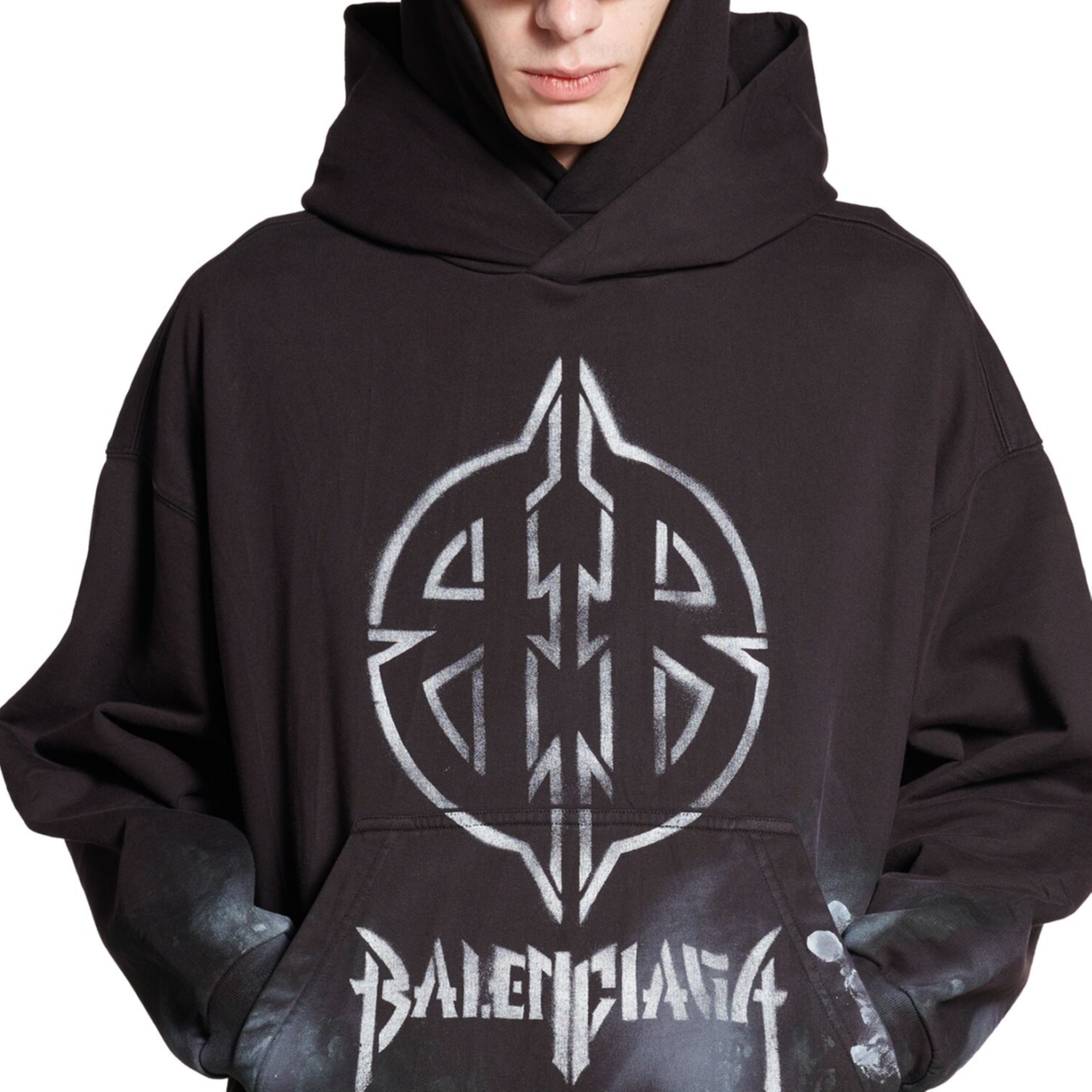Sizing バレンシアガ グラフィックプリントフーディ ユニセックス ブラック レギュラーフィット プルオーバー. 767877TQVT39034