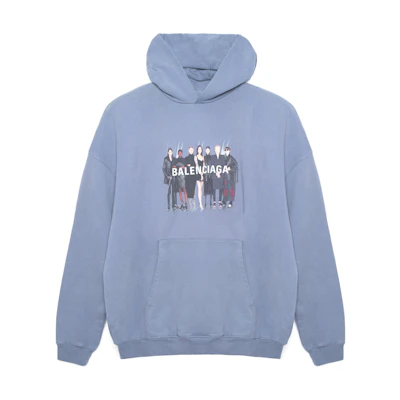 Balenciaga Gray Blue Logo Print Hoodie Unisex Oversized Fit. 620973TIV481404