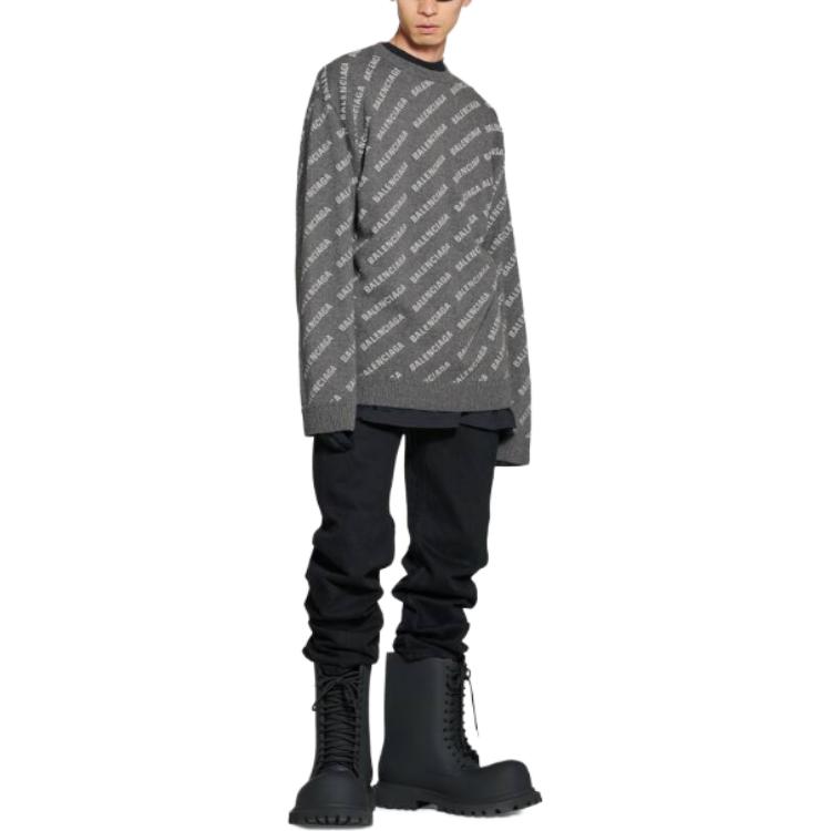 Shop 발렌시아가 그레이 로고 자카드 니트 스웨터 SS23 컬렉션 734009T41271167