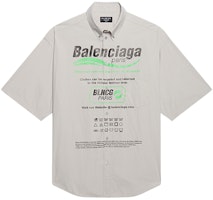 Balenciaga Grey Cotton Poplin Loose-Fit Logo Print Short Sleeve Shirt 664627TKM102967 Balenciaga Grey Cotton Poplin Loose-Fit Logo Print Short Sleeve Shirt 664627TKM102967