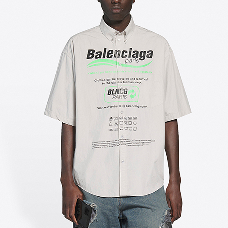 Purchase Balenciaga 灰色棉質寬鬆版型短袖襯衫 Logo 印花 664627TKM102967