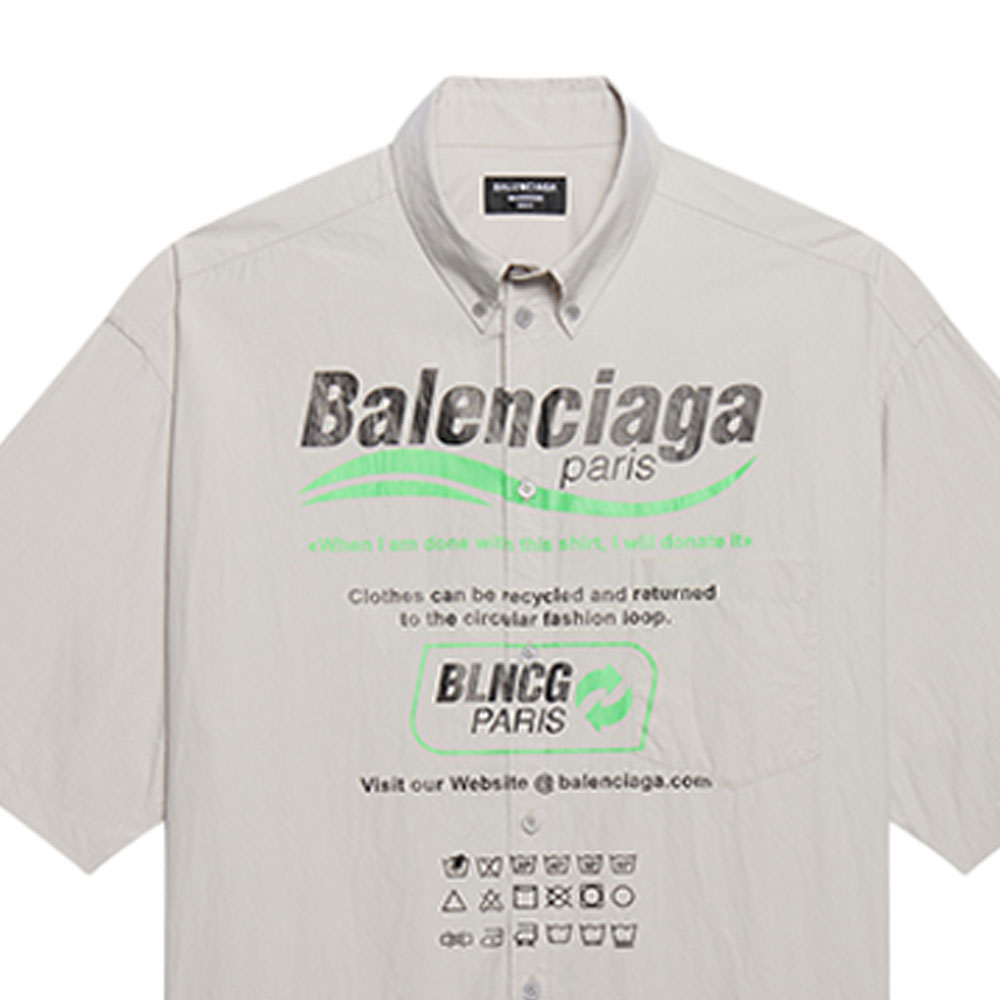 Sizing Balenciaga 灰色棉質寬鬆版型短袖襯衫 Logo 印花 664627TKM102967