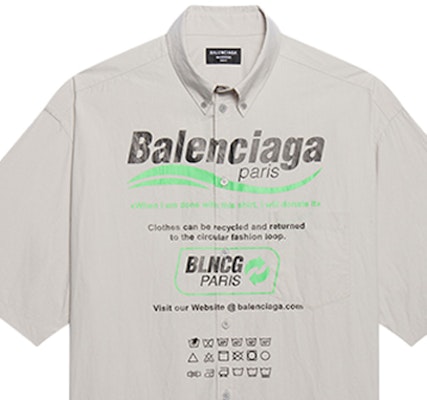 巴黎世家灰色宽松版棉质短袖标志印花衬衫 664627TKM102967 Sizing 巴黎世家灰色宽松版棉质短袖标志印花衬衫 664627TKM102967