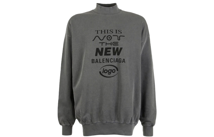 Balenciaga Grey Logo Print Distressed Eco Long-Sleeve Casual Sweatshirt. 652981TKVE41069