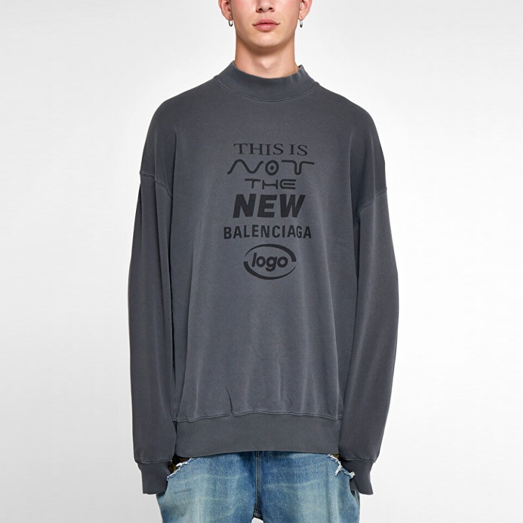 Shop 巴黎世家灰色标志印花做旧风环保长袖休闲卫衣 652981TKVE41069