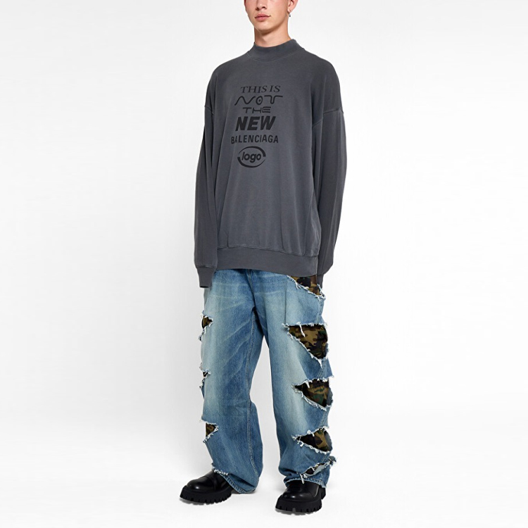 Details for 巴黎世家灰色标志印花做旧风环保长袖休闲卫衣 652981TKVE41069