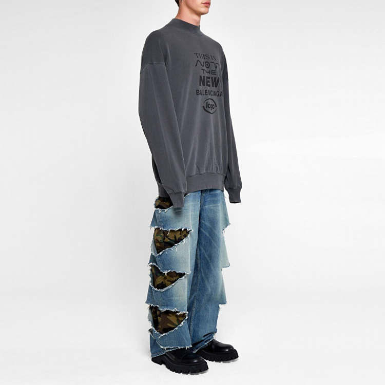 Sizing 巴黎世家灰色标志印花做旧风环保长袖休闲卫衣 652981TKVE41069