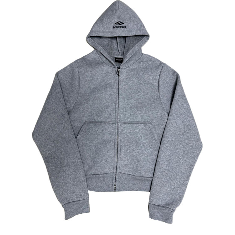 Balenciaga Grey Unisex Hoodie with Solid Logo, Zipper, and Pocket Design 790382TQVN91300