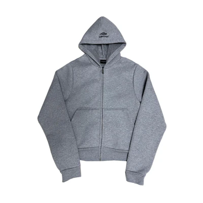 Balenciaga Grey Unisex Hoodie with Solid Logo, Zipper, and Pocket Design 790382TQVN91300