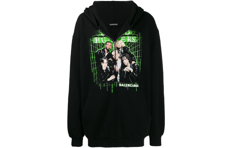Balenciaga Hackers Band Printed Oversized Hoodie Black 559100TDV381000