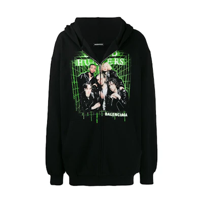 Balenciaga Hackers Band Printed Oversized Hoodie Black 559100TDV381000
