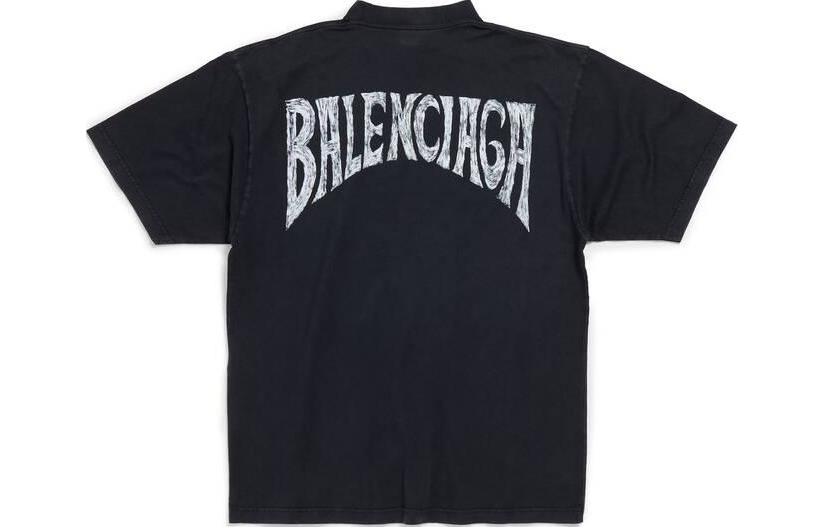 Balenciaga Hand-Drawn Letter High-Neck T-Shirt Black Medium Fit Unisex. 764235TPVU41569 圖 2