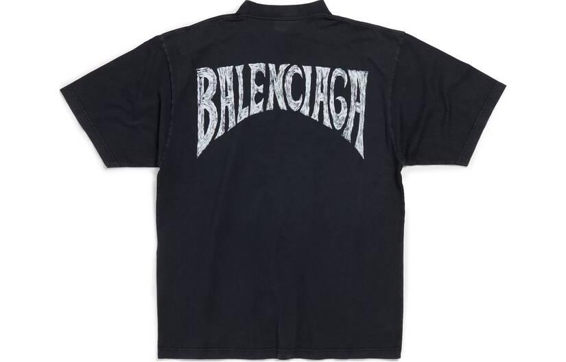 Balenciaga Hand-Drawn Letter High-Neck T-Shirt Black Medium Fit Unisex. 764235TPVU41569 圖 3
