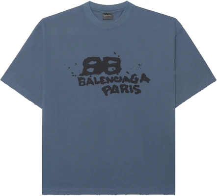 Balenciaga 手繪BB標誌T恤 洗水藍/黑 SS23 休閒短袖。 612966TNVN44183 Buy Balenciaga 手繪BB標誌T恤 洗水藍/黑 SS23 休閒短袖。 612966TNVN44183