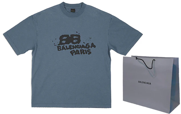 Balenciaga 手繪BB標誌T恤 洗水藍/黑 SS23 休閒短袖。 612966TNVN44183 Shop Balenciaga 手繪BB標誌T恤 洗水藍/黑 SS23 休閒短袖。 612966TNVN44183