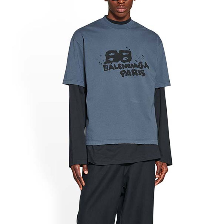 Details for Balenciaga 手繪BB標誌T恤 洗水藍/黑 SS23 休閒短袖。 612966TNVN44183
