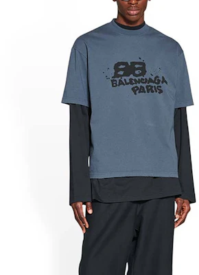 Balenciaga 手繪BB標誌T恤 洗水藍/黑 SS23 休閒短袖。 612966TNVN44183 Details for Balenciaga 手繪BB標誌T恤 洗水藍/黑 SS23 休閒短袖。 612966TNVN44183