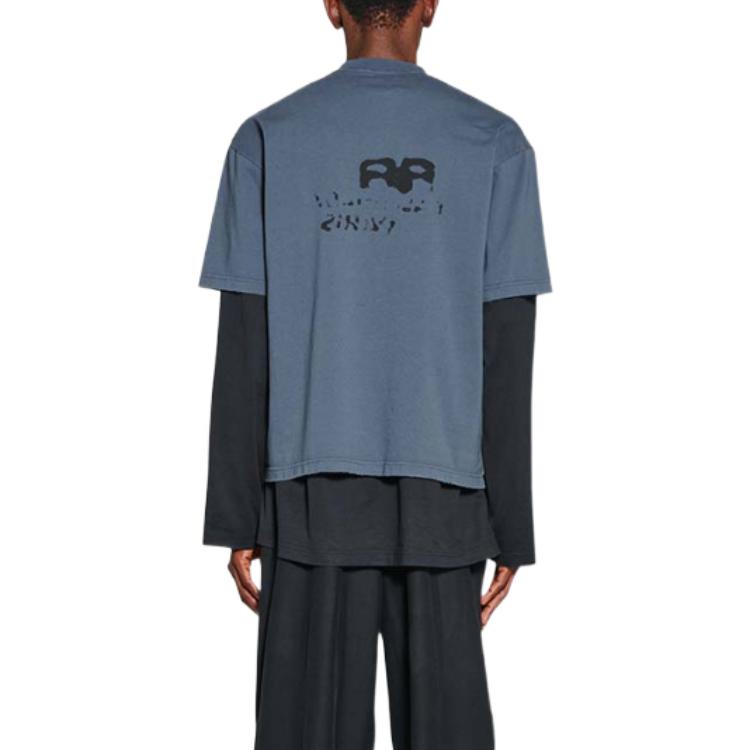 Sizing Balenciaga 手繪BB標誌T恤 洗水藍/黑 SS23 休閒短袖。 612966TNVN44183