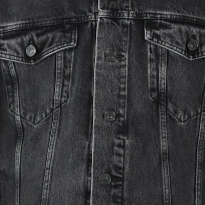 巴黎世家重金属SS22标志印花黑色长袖牛仔夹克. 694504TBP471055 Sizing 巴黎世家重金属SS22标志印花黑色长袖牛仔夹克. 694504TBP471055