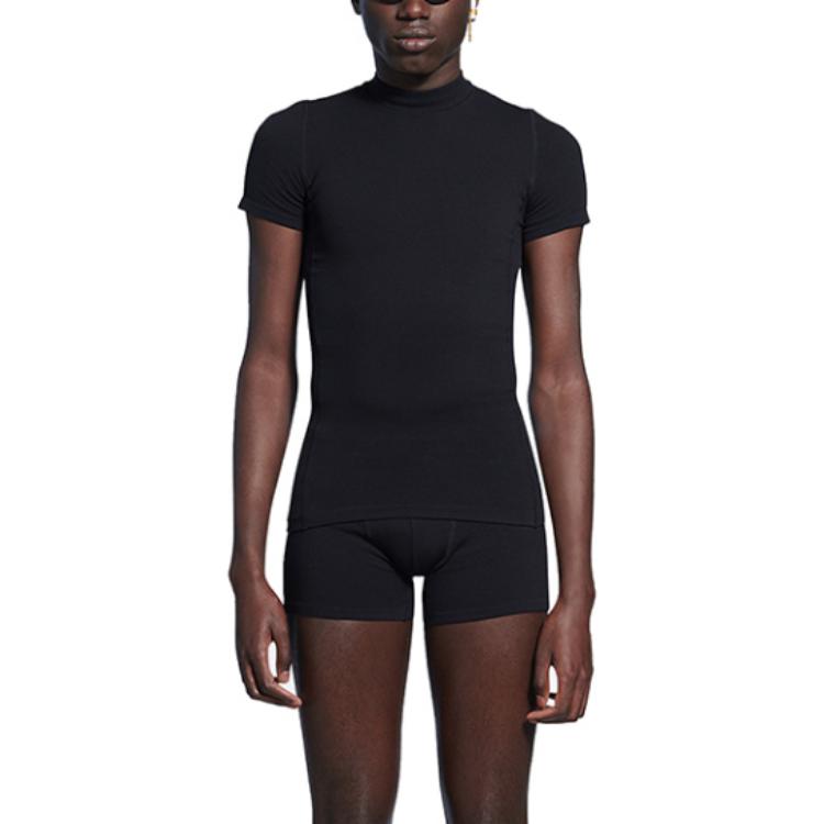 Lookbook Balenciaga High-Neck Plain Casual Short Sleeve T-Shirt Black  Regular Fit 6816444B4B61000