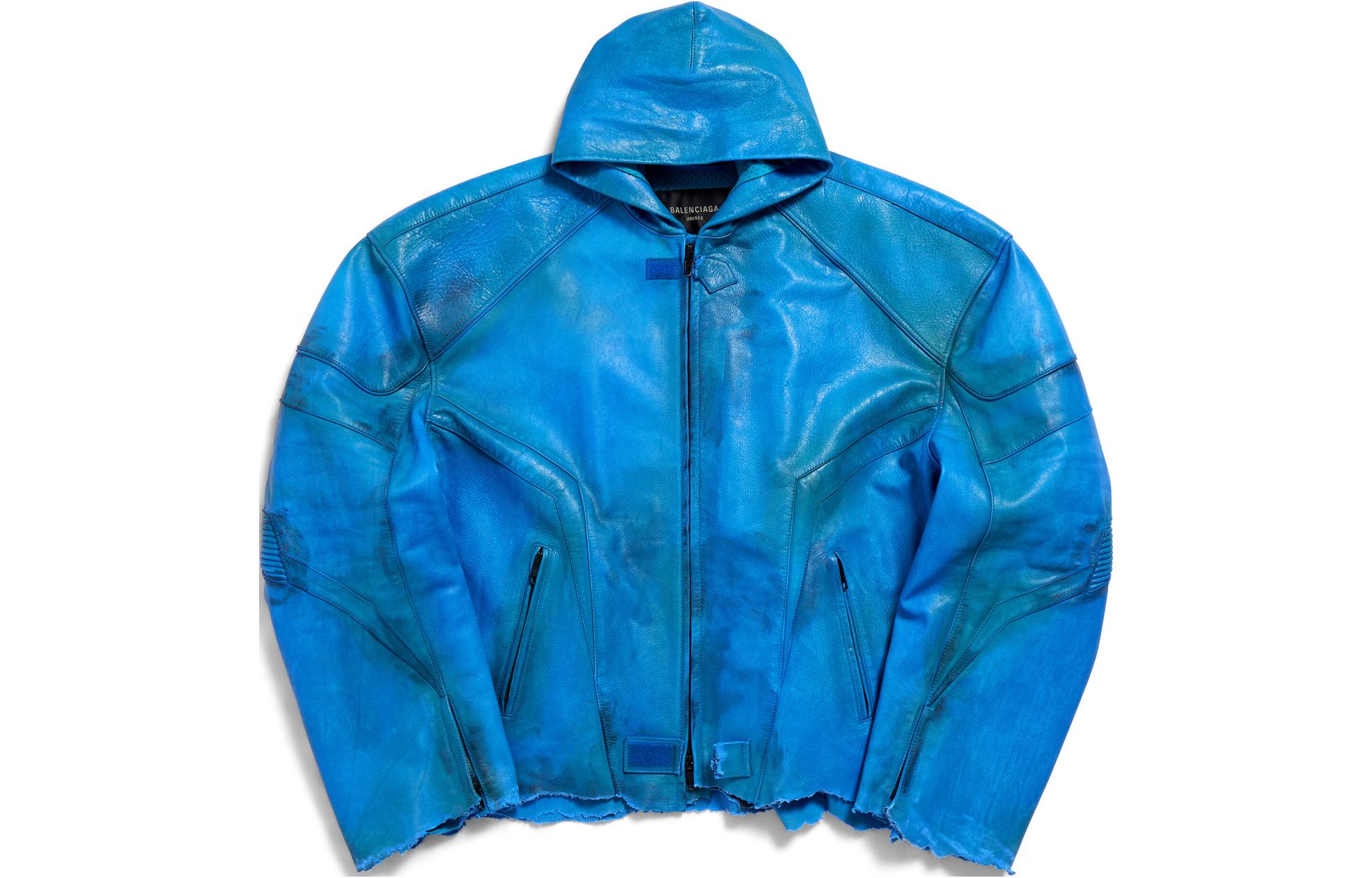 Balenciaga Hooded Biker Jacket Blue Loose Fit Zip Long Sleeve Outerwear 790201TQS164210