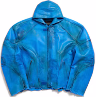 Order Balenciaga Hooded Biker Jacket Blue Loose Fit Zip Long Sleeve Outerwear 790201TQS164210