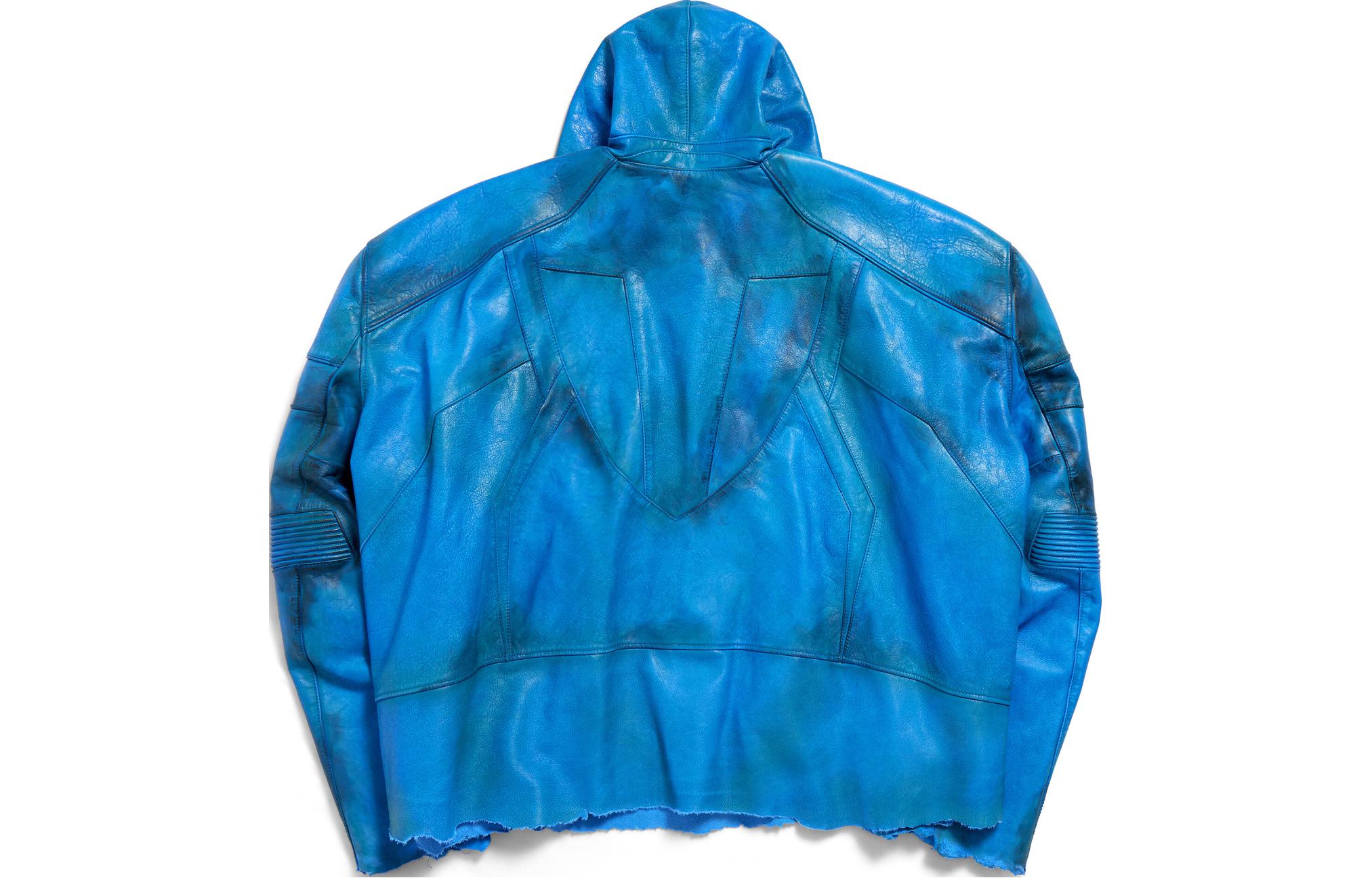 Lookbook 巴黎世家蓝色宽松连帽拉链长袖机车夹克外套 790201TQS164210