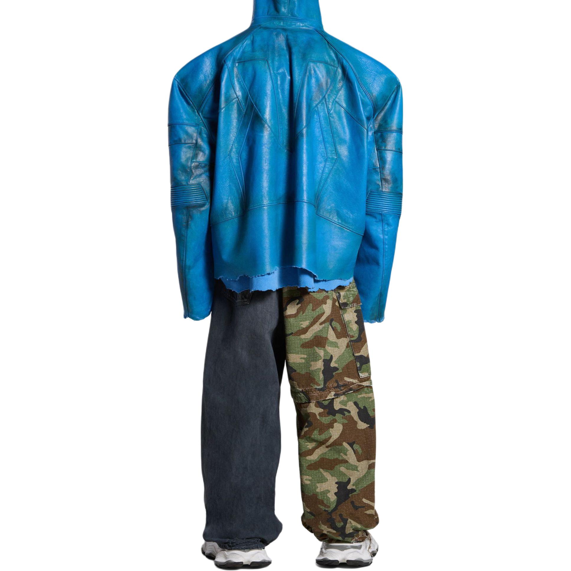 Purchase 巴黎世家蓝色宽松连帽拉链长袖机车夹克外套 790201TQS164210