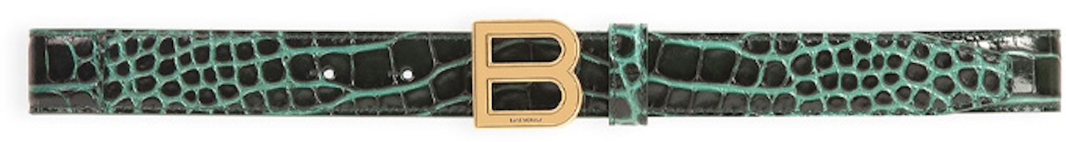 Order Cinturón Unisex Balenciaga Hourglass 2.5cm de Cuero Verde con Relieve Croco 6408281LR043011