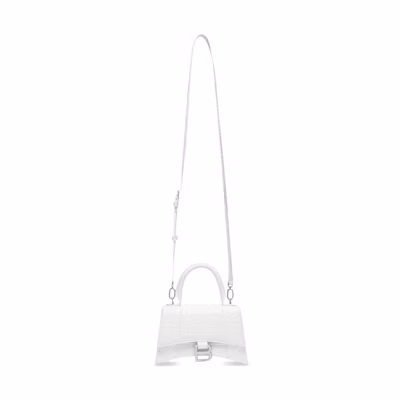 Balenciaga Hourglass Crocodile Embossed Top Handle Bag XS White