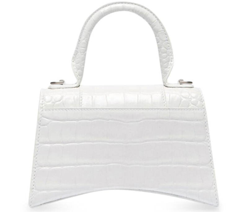 Order Beg Tangan Balenciaga Hourglass Kulit Buaya Pegangan Atas XS Putih