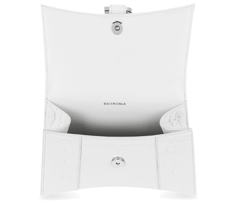 Lookbook Beg Tangan Balenciaga Hourglass Kulit Buaya Pegangan Atas XS Putih