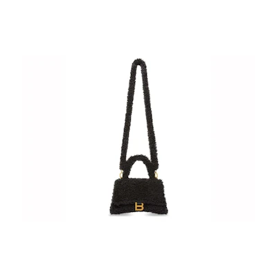 Balenciaga Hourglass Furry Shopper Small Black