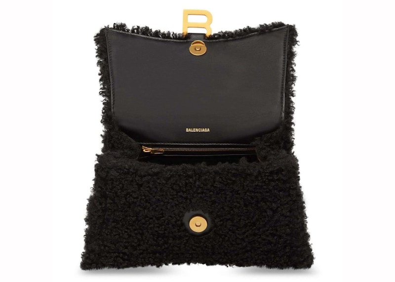 Lookbook 巴黎世家Hourglass毛绒手提包小号黑色