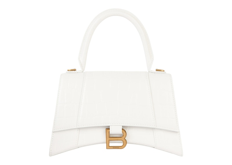 Balenciaga Hourglass Handbag Crocodile Embossed White/Gold-tone