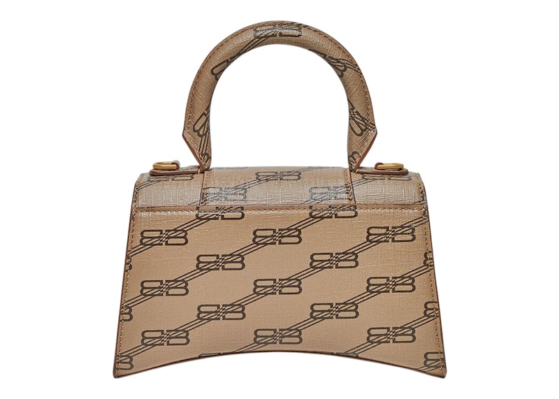 Order Balenciaga Hourglass Tas Tangan XS BB Monogram Beige/Coklat