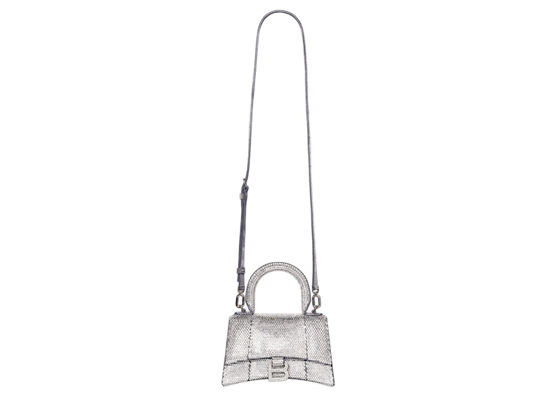Lookbook Tas Balenciaga Hourglass XS Rhinestone Abu-abu