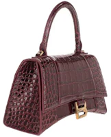 Order Balenciaga Hourglass Hourglass S Top Handle Bag Crocodile Embossed Burgundy