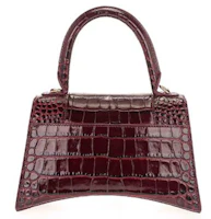 Lookbook Balenciaga Hourglass Hourglass S Top Handle Bag Crocodile Embossed Burgundy