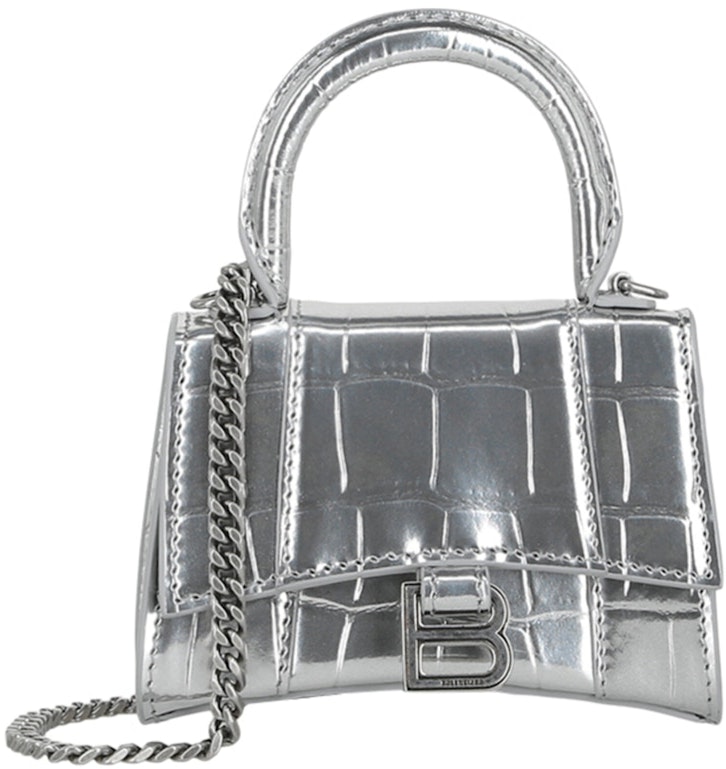 balenciaga-hourglass-mini-bag-with-chain-silver