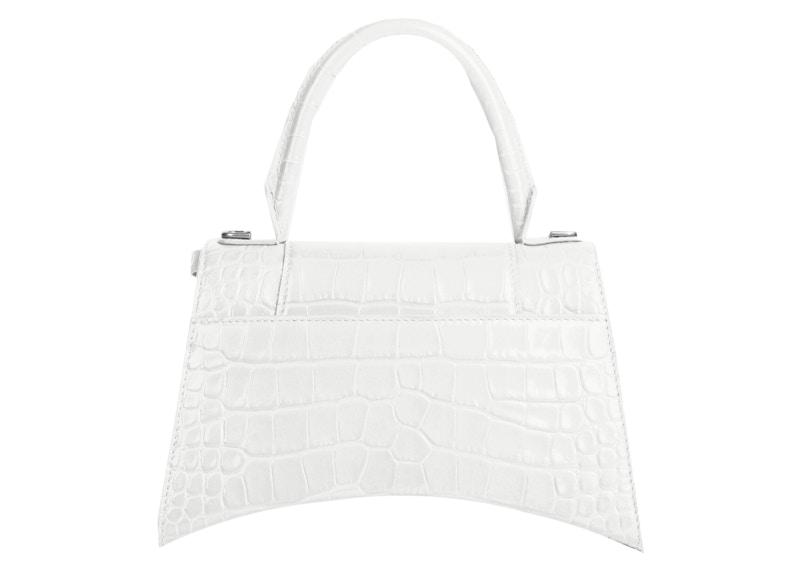 Order Balenciaga Hourglass Tas Kecil Pegangan Atas Kulit Krokodil Putih